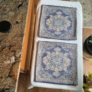 2 Decorative Pillow Covers 19” x 19” Blue Purple Cream